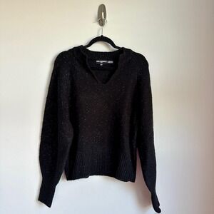 Karl Lagerfeld Paris Sweater Womens XS Black V Neck Metallic Knit NWT‎